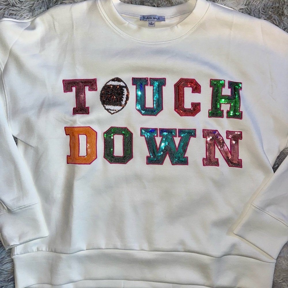 White Birch 'Touch Down' Sequin Sweatshirt White - NWOT Large
